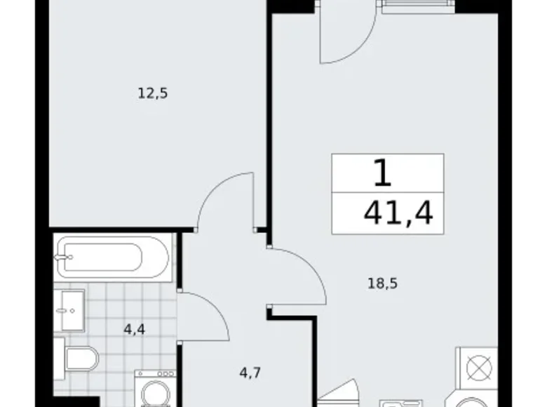 1 room apartment 41 m² Troitsk, Russia