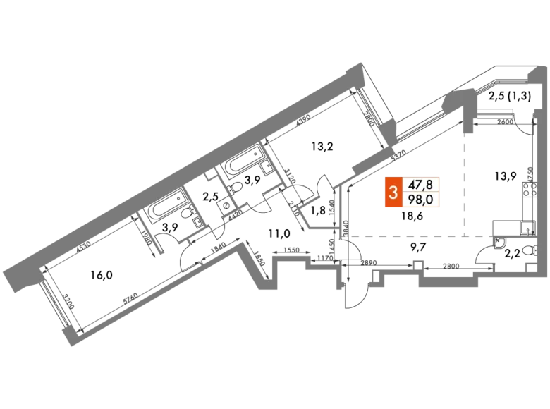 Квартира 3 комнаты 98 м² район Коньково, Россия