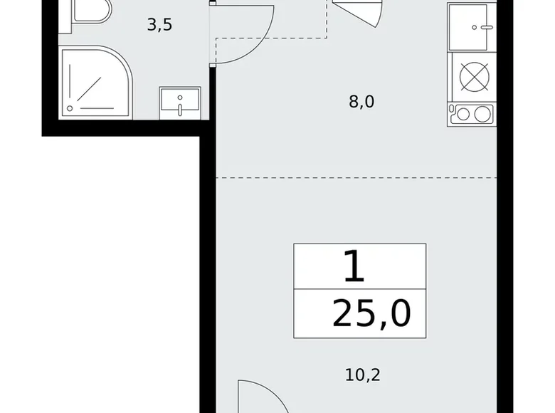 Mieszkanie 1 pokój 25 m² poselenie Sosenskoe, Rosja