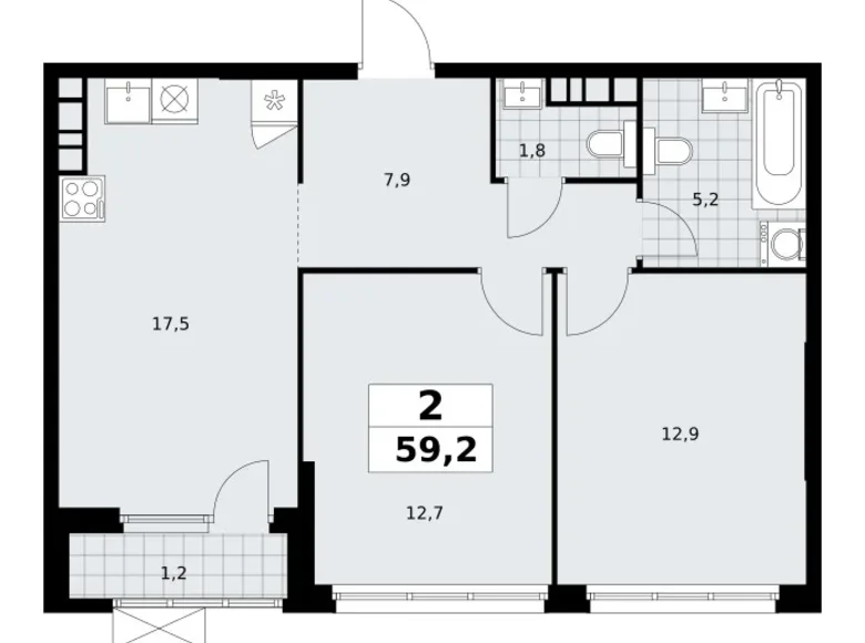 Mieszkanie 2 pokoi 59 m² South-Western Administrative Okrug, Rosja