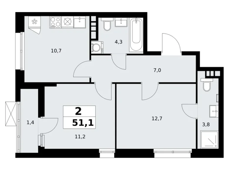 Квартира 2 комнаты 51 м² поселение Сосенское, Россия