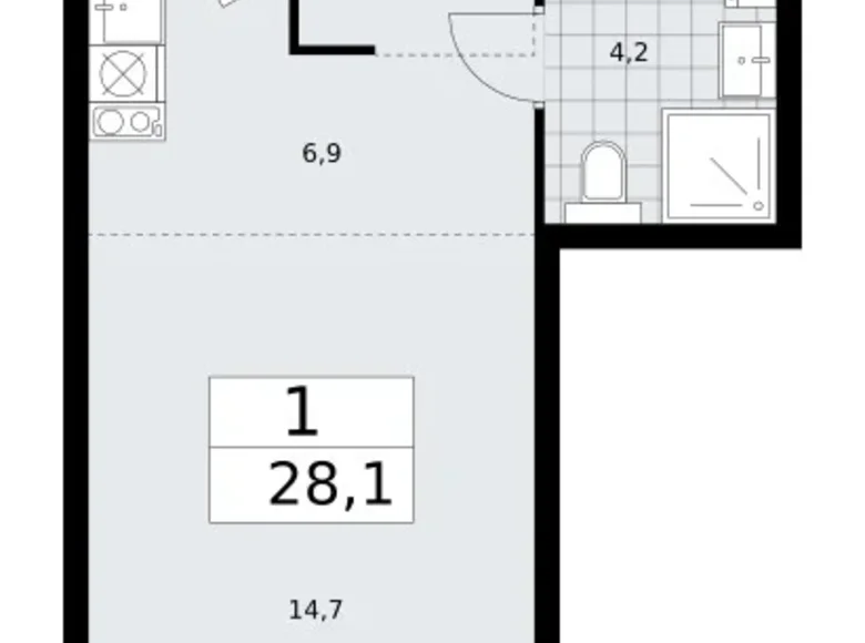 Mieszkanie 1 pokój 28 m² Troick, Rosja
