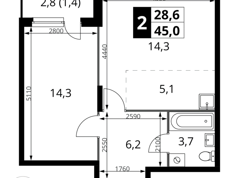 Квартира 2 комнаты 45 м² Potapovo, Россия