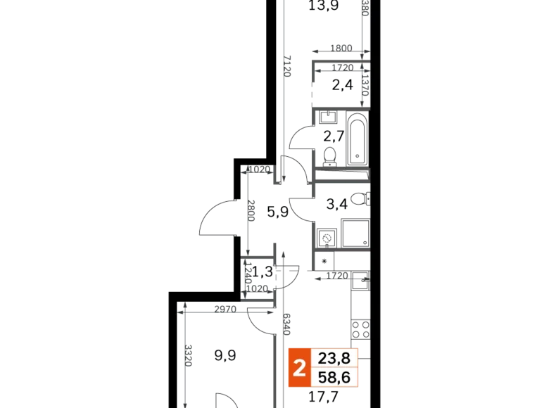 Wohnung 2 Zimmer 58 m² Moskau, Russland