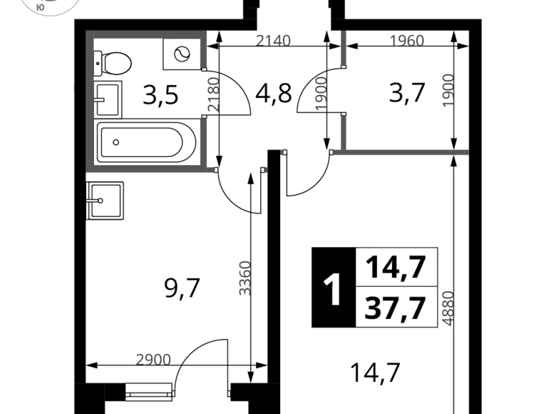 Квартира 1 комната 38 м² Сапроново, Россия