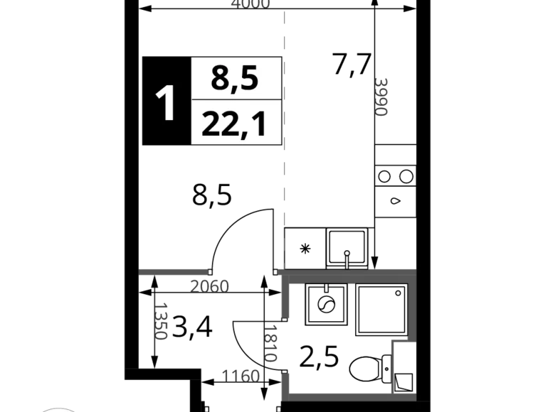 Estudio 1 habitación 22 m² Jimki, Rusia