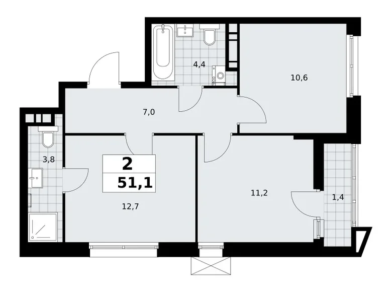 Wohnung 2 zimmer 51 m² poselenie Sosenskoe, Russland