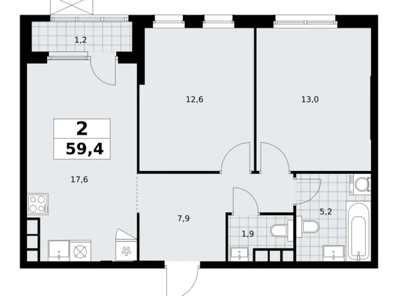 Wohnung 2 zimmer 59 m² Südwestlicher Verwaltungsbezirk, Russland