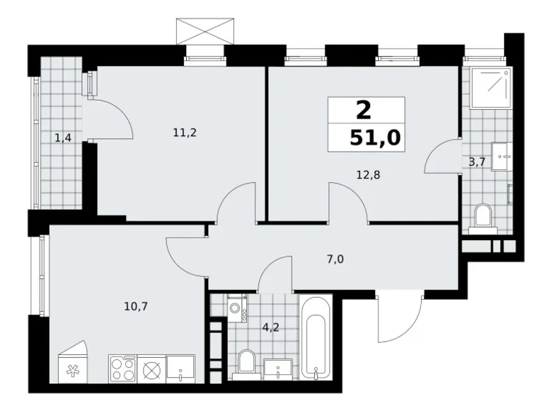 2 room apartment 51 m² poselenie Sosenskoe, Russia