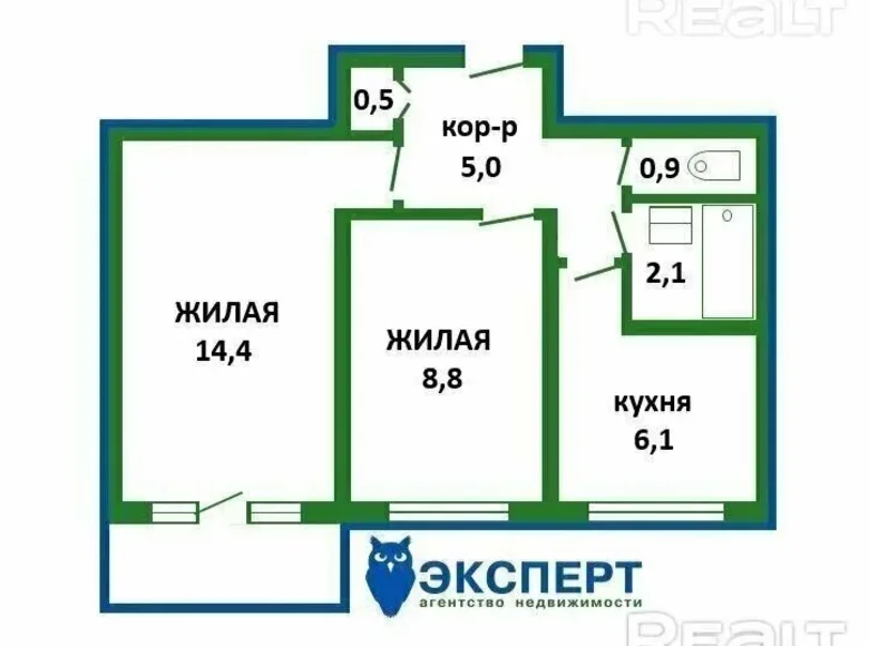 1 room apartment 38 m² Minsk, Belarus