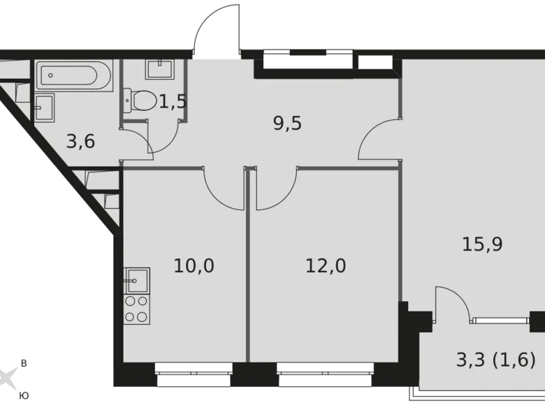 Квартира 2 комнаты 54 м² Veshki, Россия