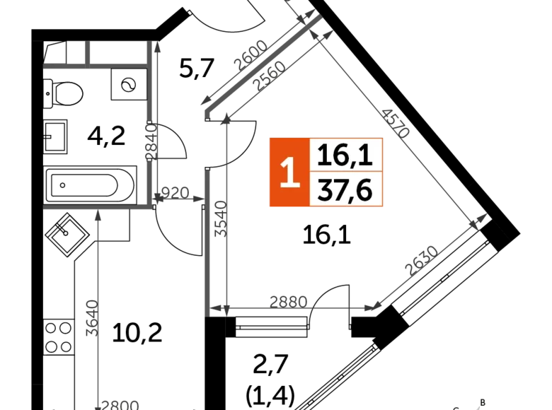 Wohnung 1 zimmer 38 m² Veshki, Russland