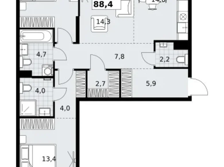 Wohnung 3 zimmer 88 m² Kommunarka, Russland