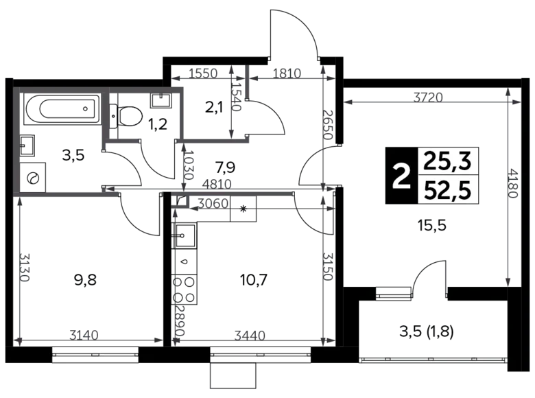 Квартира 2 комнаты 54 м² Москва, Россия