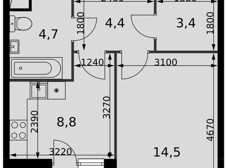 Mieszkanie 1 pokój 38 m² Razvilka, Rosja