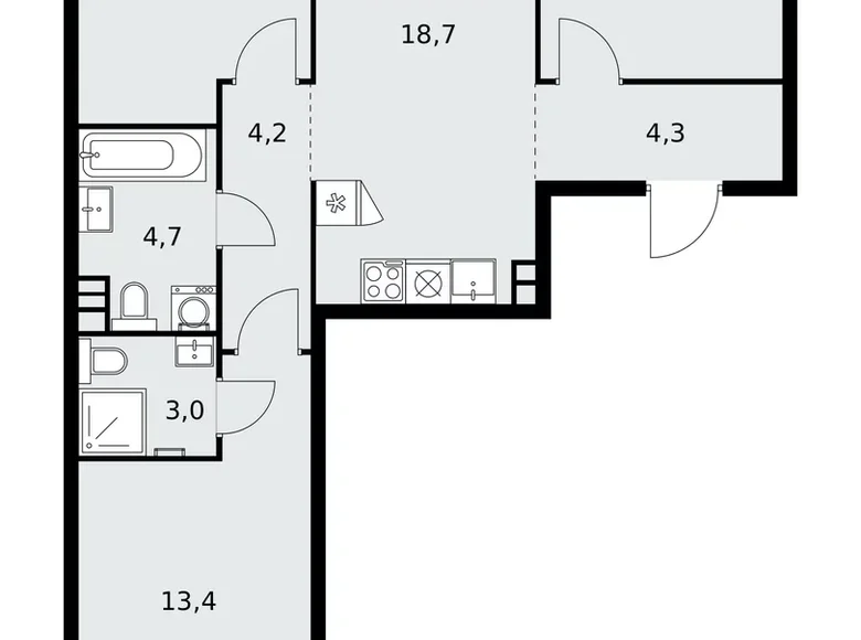 Квартира 3 комнаты 72 м² Москва, Россия