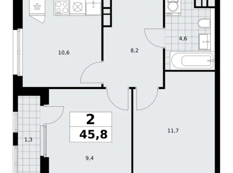 2 room apartment 46 m² South-Western Administrative Okrug, Russia