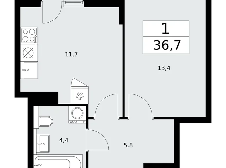 Wohnung 1 zimmer 37 m² poselenie Sosenskoe, Russland