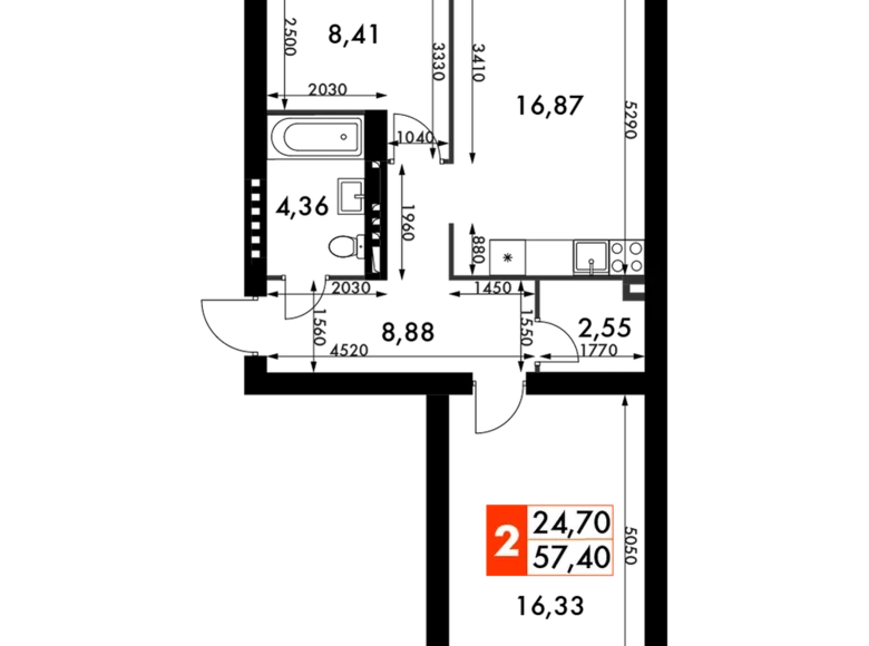 Mieszkanie 2 pokoi 57 m² Odincovskiy gorodskoy okrug, Rosja