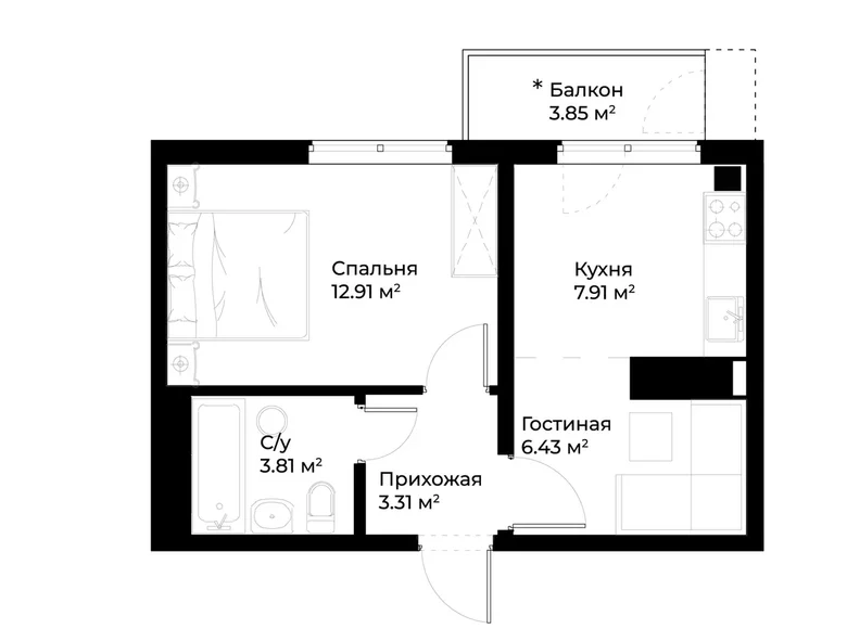 Kvartira 1 xona 36 m² Toshkentda