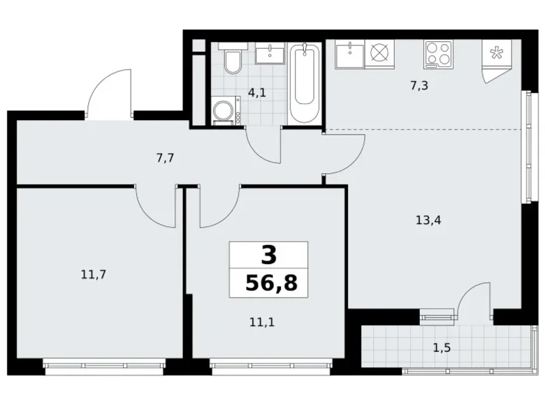 Mieszkanie 3 pokoi 57 m² Postnikovo, Rosja