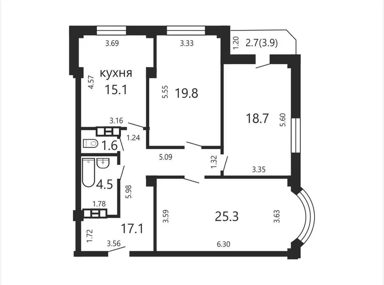 3 room apartment 105 m² Minsk, Belarus