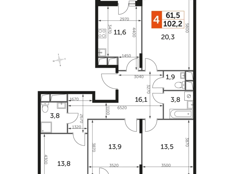 Квартира 4 комнаты 102 м² Развилка, Россия