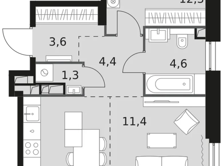 Квартира 2 комнаты 50 м² Москва, Россия