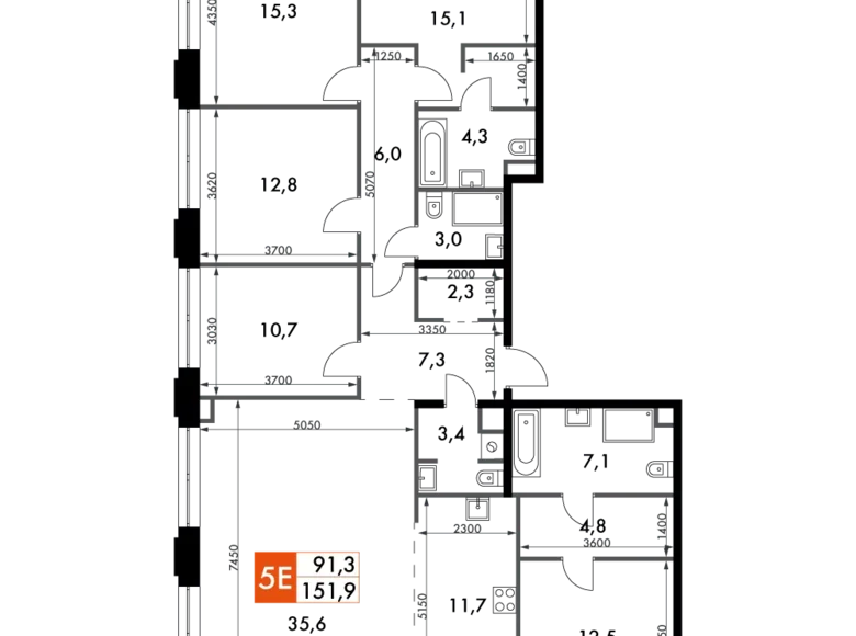 Mieszkanie 5 pokojów 152 m² North-Western Administrative Okrug, Rosja