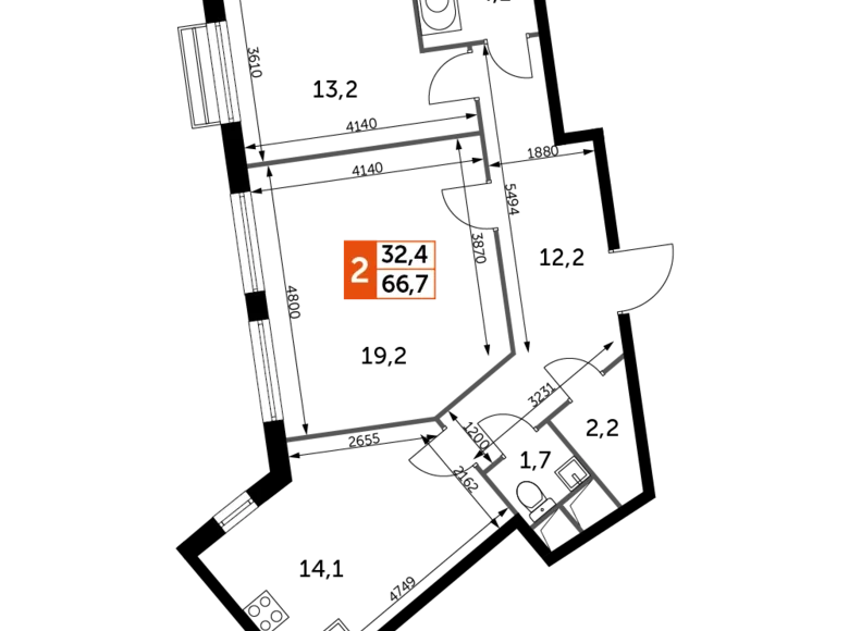 Mieszkanie 2 pokoi 67 m² Razvilka, Rosja