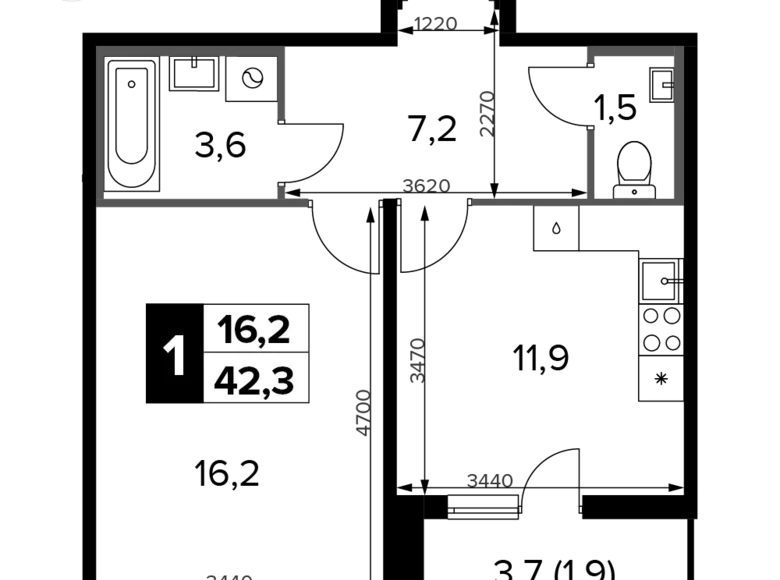 Appartement 1 chambre 42 m² Khimki, Fédération de Russie