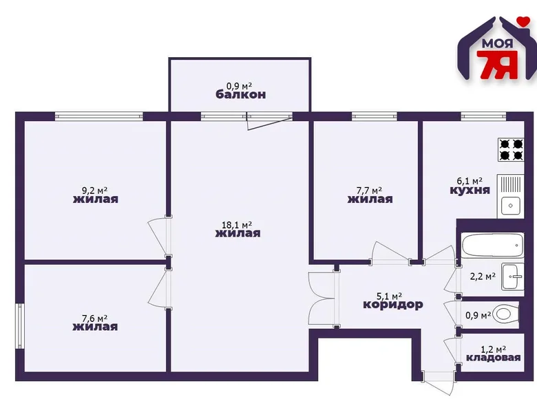 4 room apartment 58 m² Salihorsk, Belarus