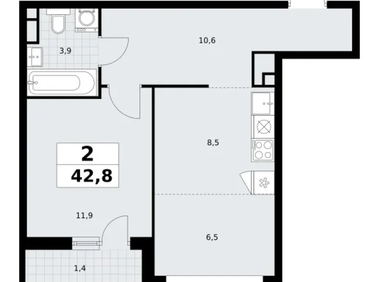 2 room apartment 43 m² Postnikovo, Russia