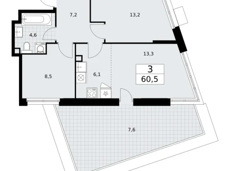 Appartement 3 chambres 61 m² Vnukovo, Russie