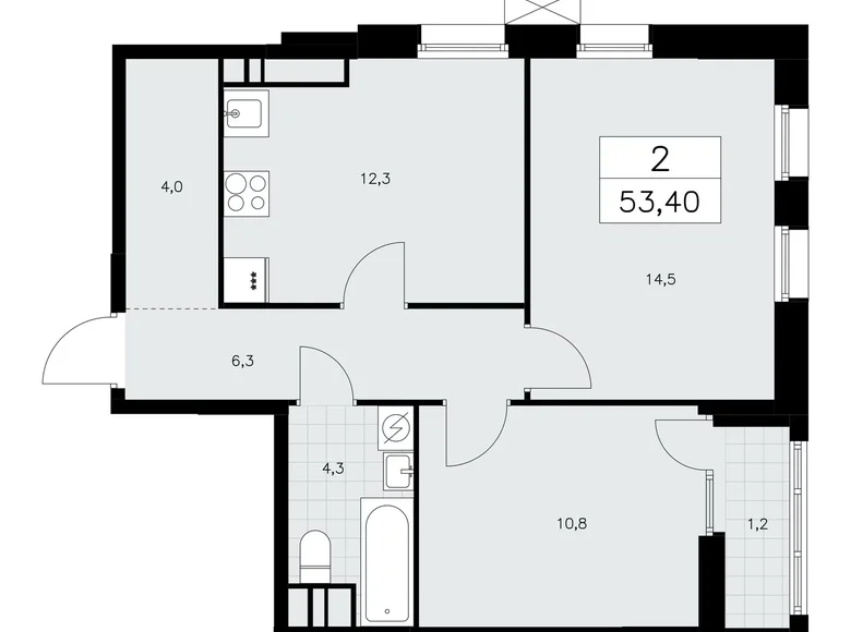 2 room apartment 53 m² poselenie Sosenskoe, Russia