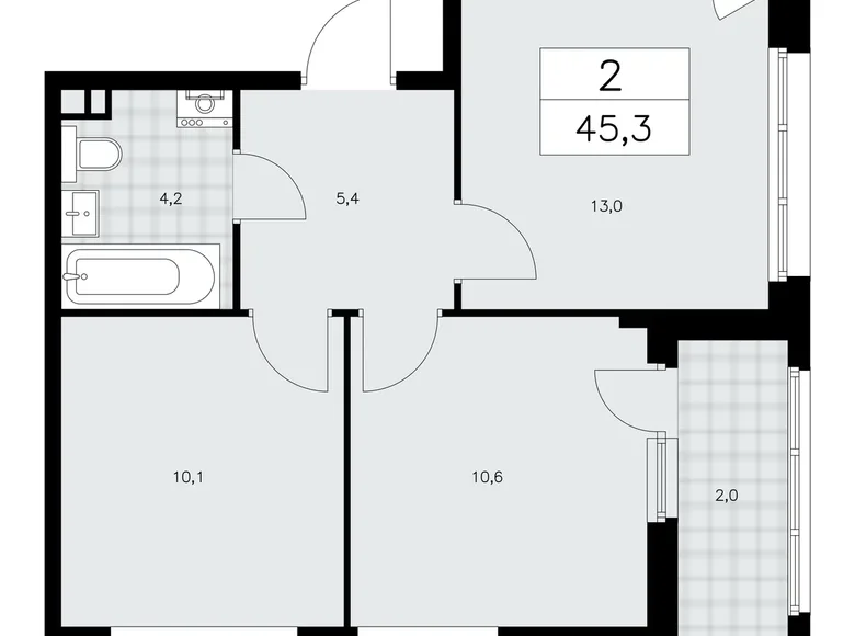 2 room apartment 45 m² poselenie Sosenskoe, Russia