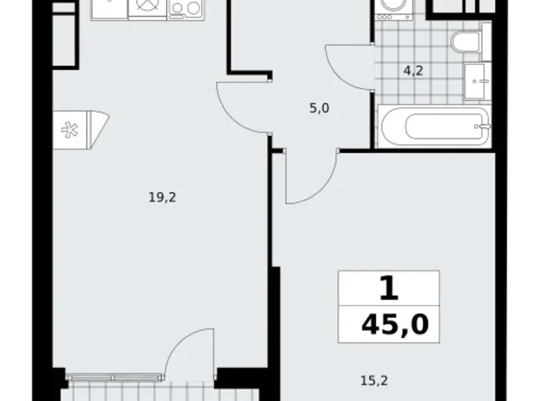 Квартира 1 комната 45 м² поселение Сосенское, Россия