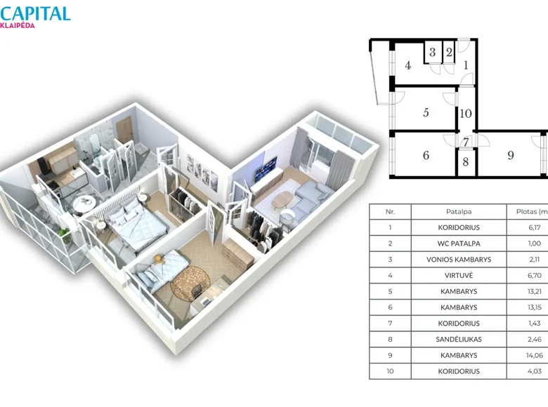 Wohnung 3 zimmer 64 m² Klaipeda, Litauen