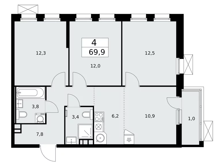 4 room apartment 70 m² Moscow, Russia
