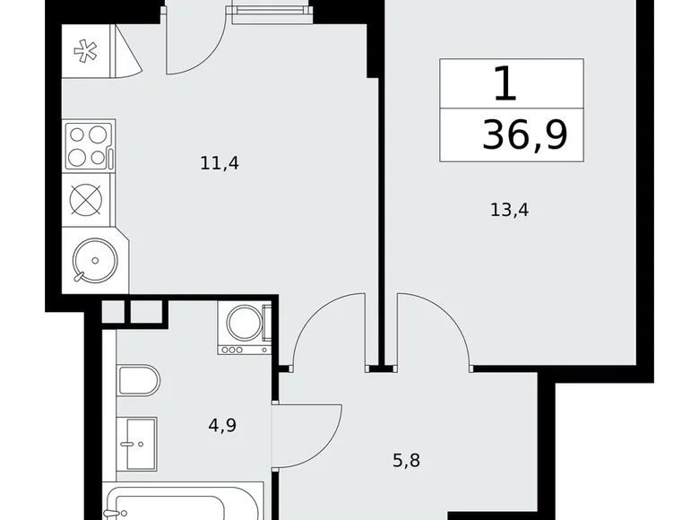 1 room apartment 37 m² poselenie Sosenskoe, Russia