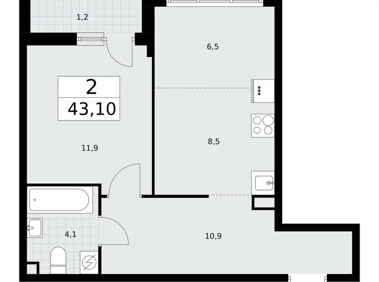 Appartement 2 chambres 43 m² Postnikovo, Fédération de Russie