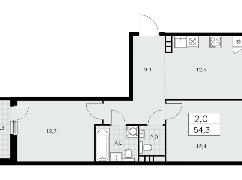 2 room apartment 54 m² poselenie Sosenskoe, Russia