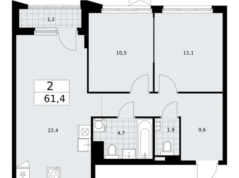 Wohnung 2 zimmer 61 m² Troizk, Russland
