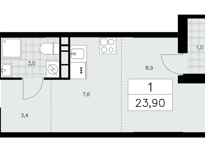 1 room apartment 24 m² Moscow, Russia