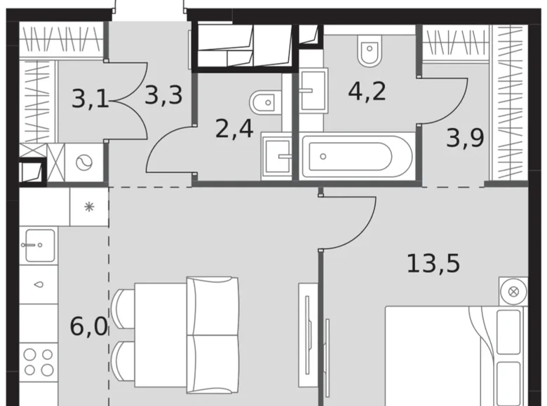 Mieszkanie 2 pokoi 50 m² North-Western Administrative Okrug, Rosja