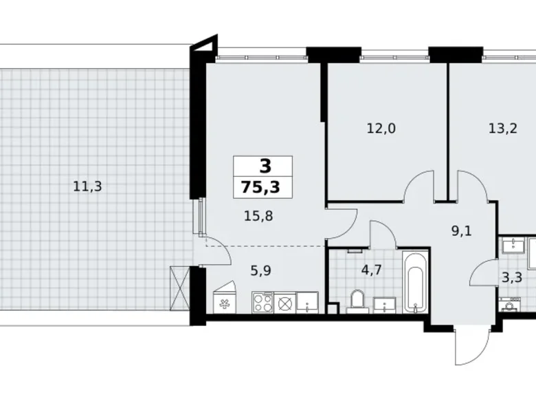 Mieszkanie 3 pokoi 75 m² poselenie Sosenskoe, Rosja