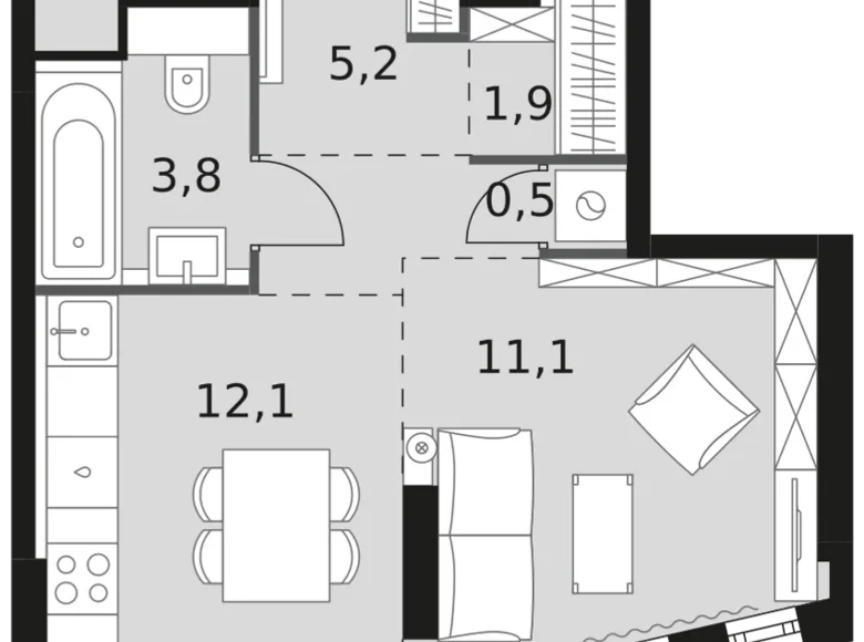 Квартира 1 комната 35 м² Москва, Россия