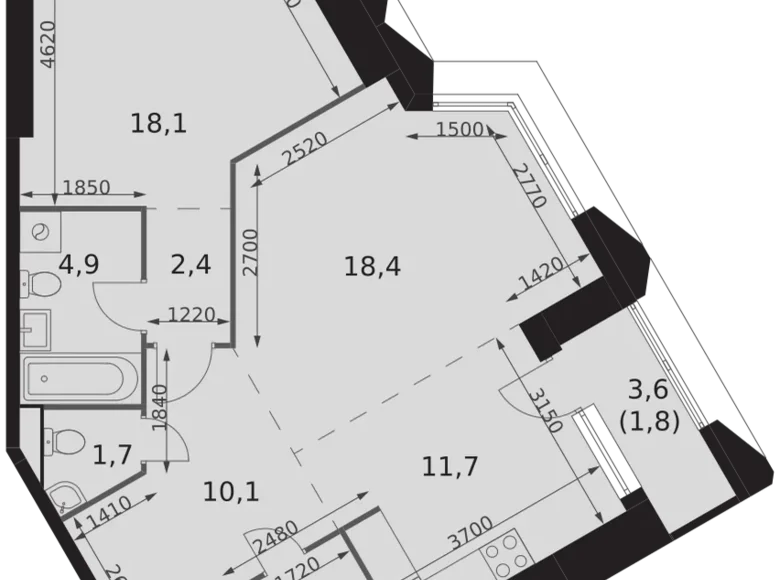 Mieszkanie 2 pokoi 72 m² Moskwa, Rosja