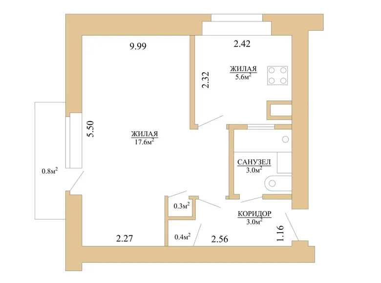 1 room apartment 31 m² Minsk, Belarus