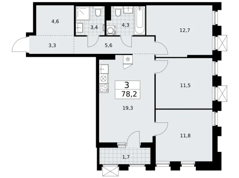 Квартира 3 комнаты 78 м² район Троицк, Россия